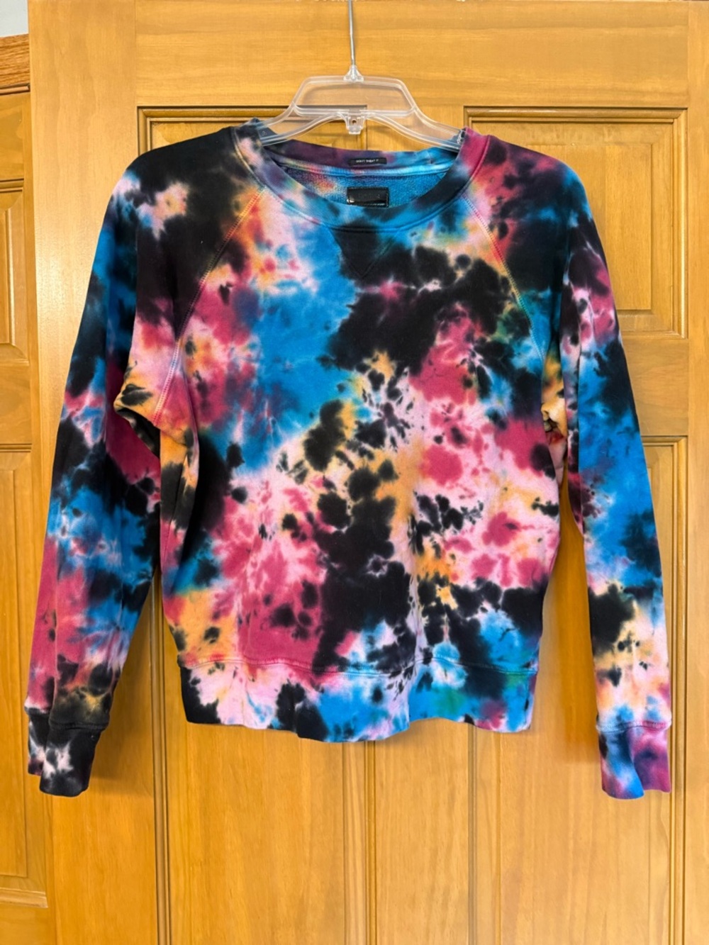 MOTHER Tie-Dye Crewneck Sweatshirt in Blue, Pink, Black